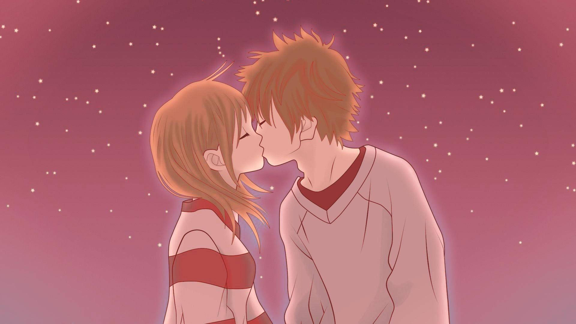 Nanami And Motoharu Anime Couple Kiss Background