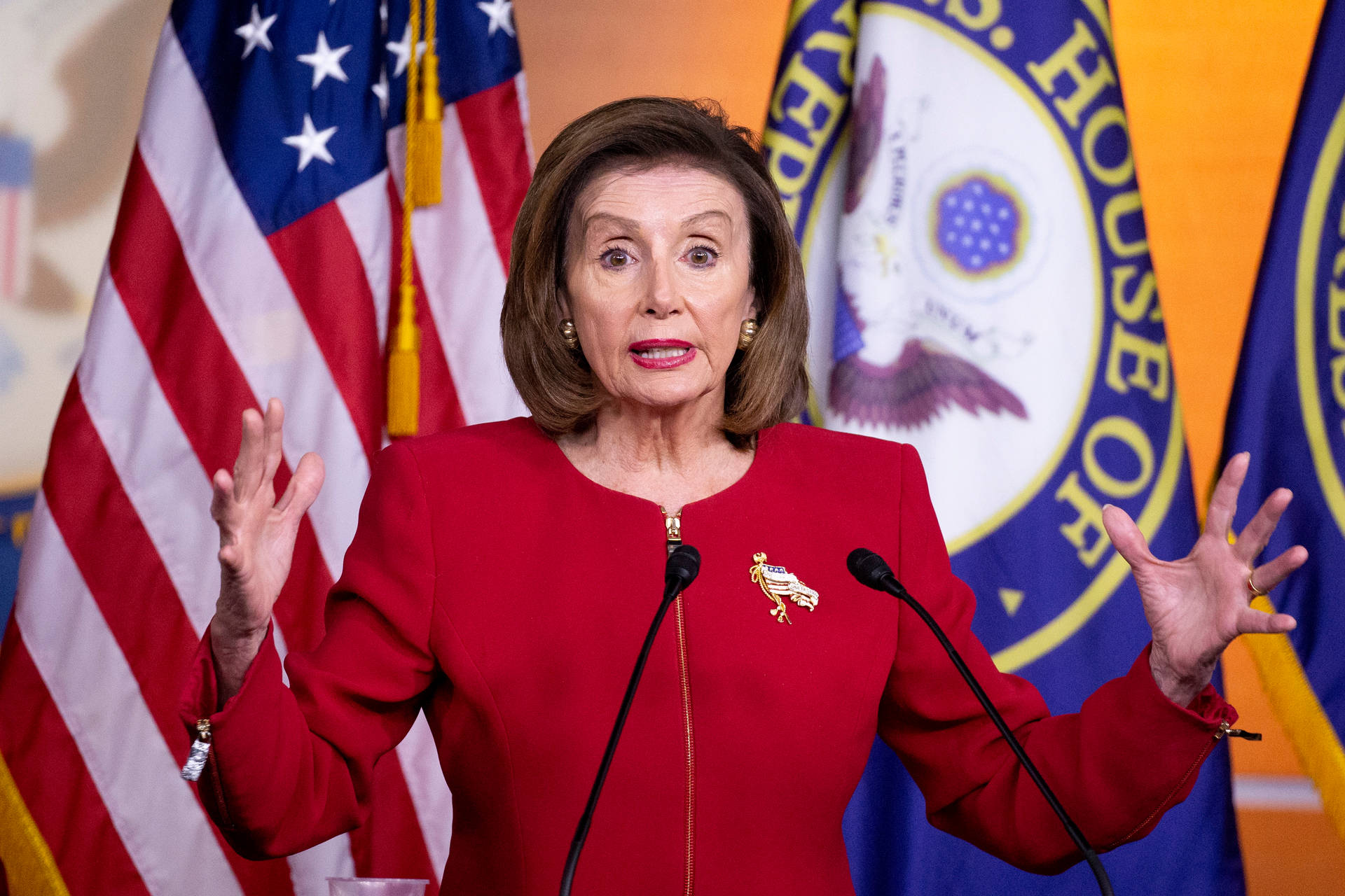 Nancy Pelosi Flags Behind Background