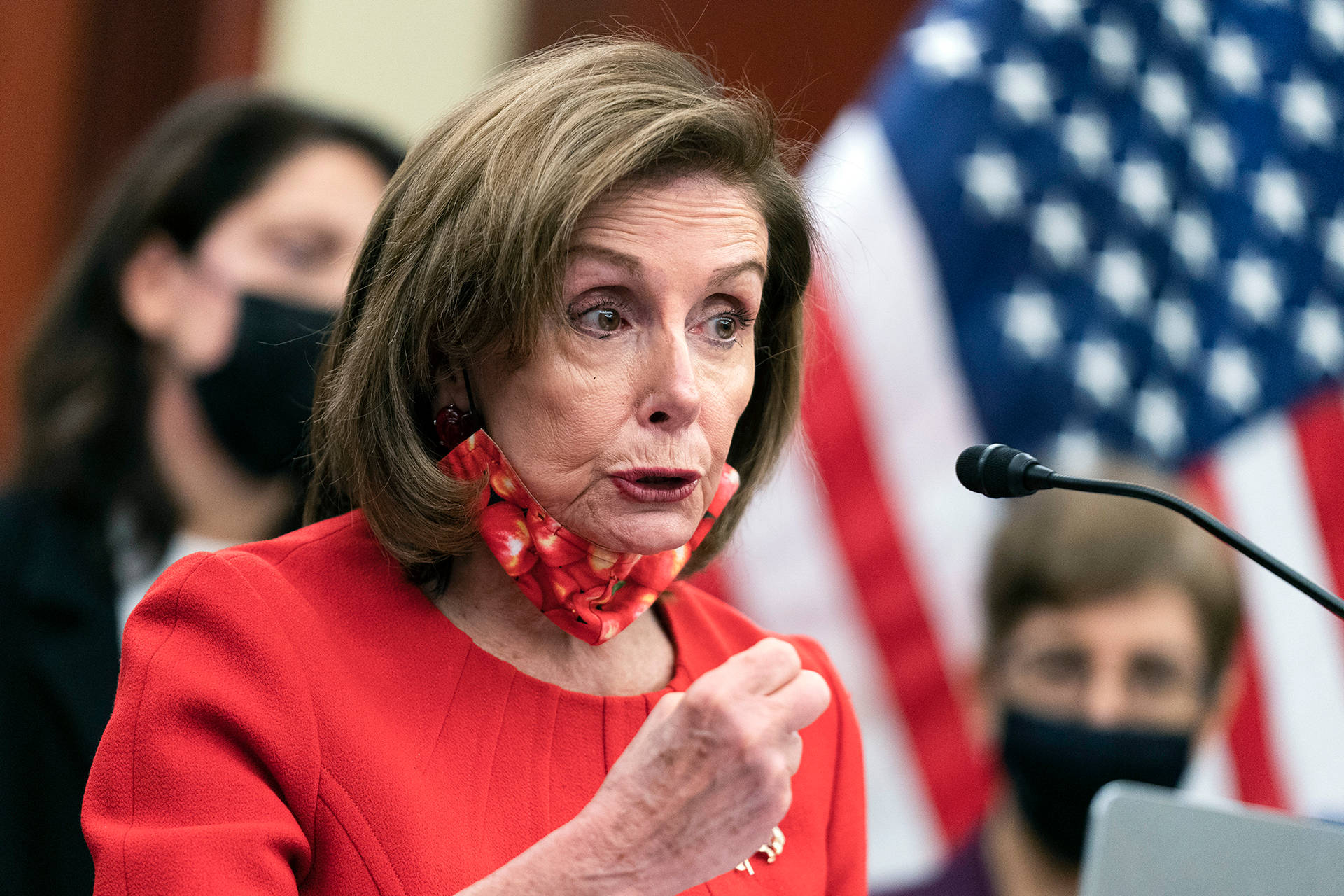 Nancy Pelosi Red Face Mask Background