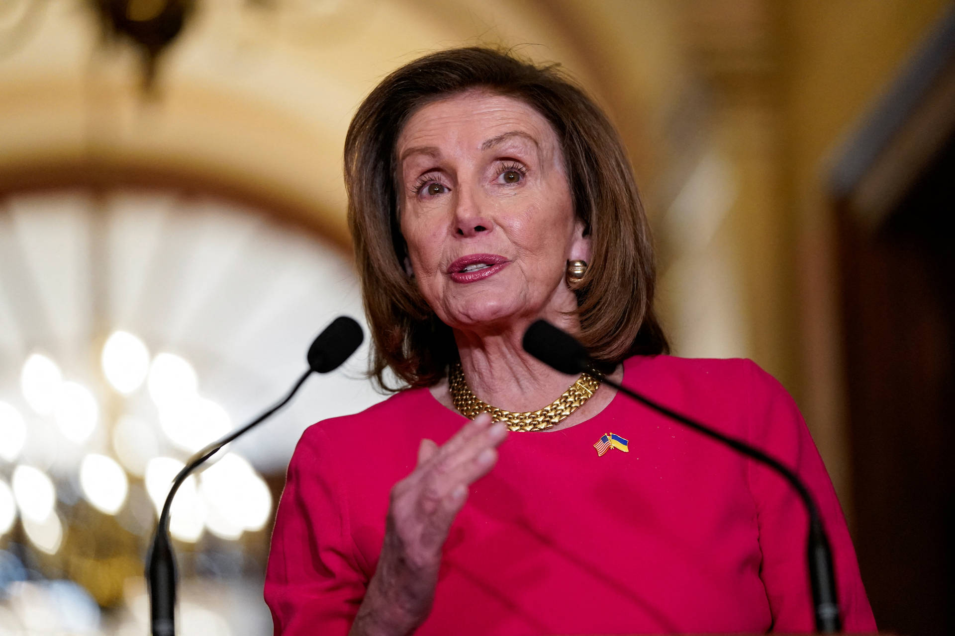 Nancy Pelosi Speaking Passionately In Public. Background