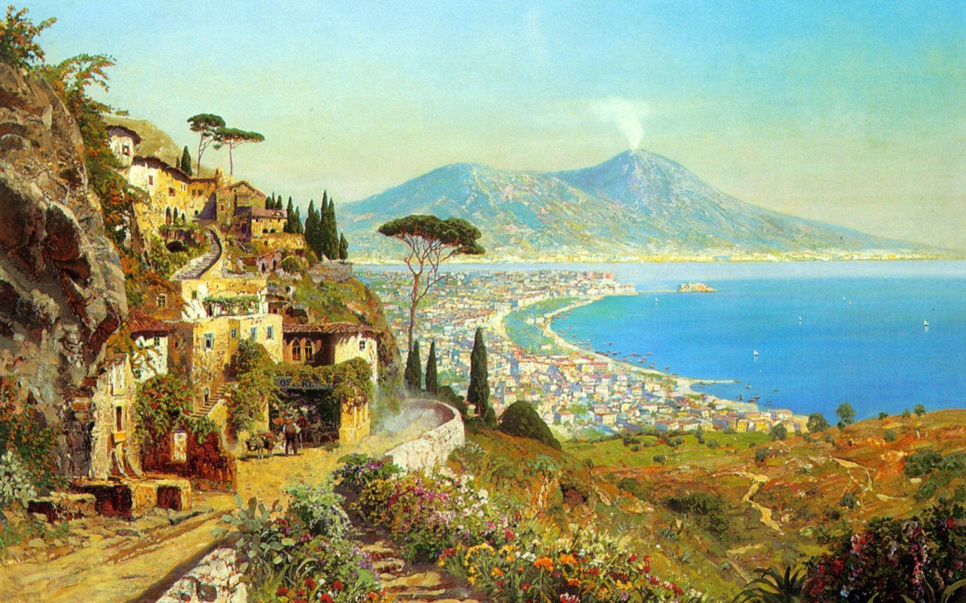 Naples City Realistic Painting Background