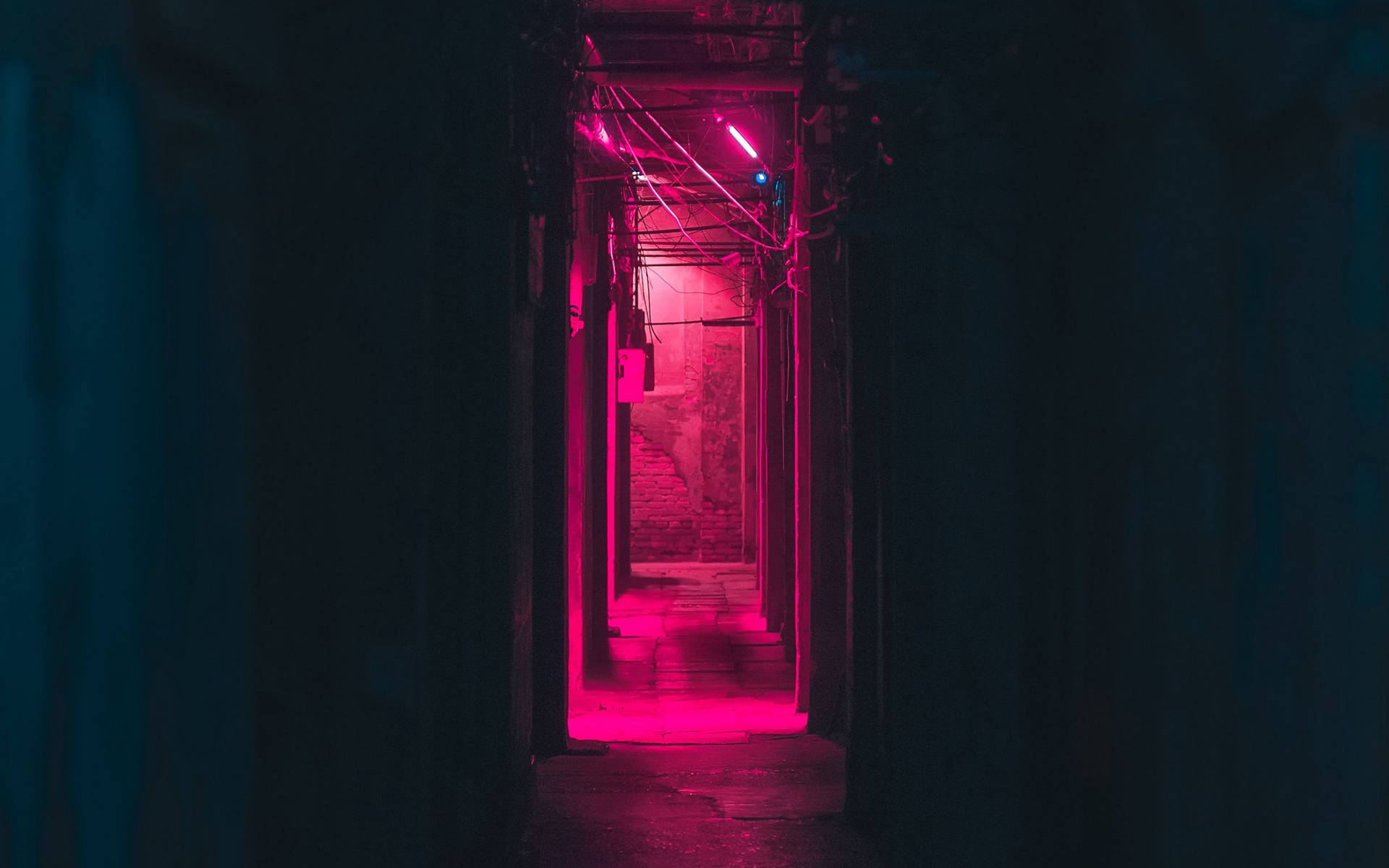 Narrow Passageway With Neon Pink Lights