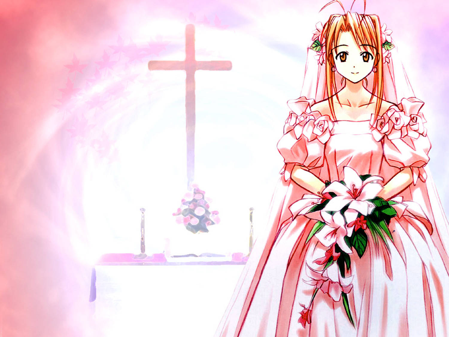 Naru In A Vibrant Bridal Outfit From Love Hina Anime Series Background