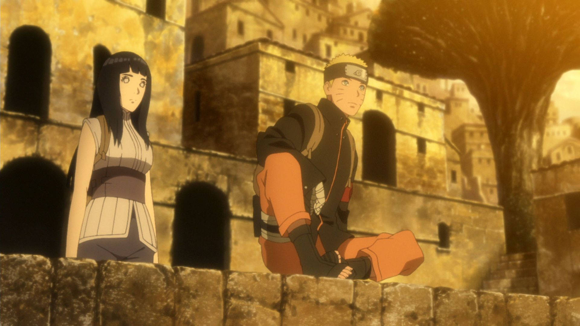 Naruto And Hinata On A Stone Structure