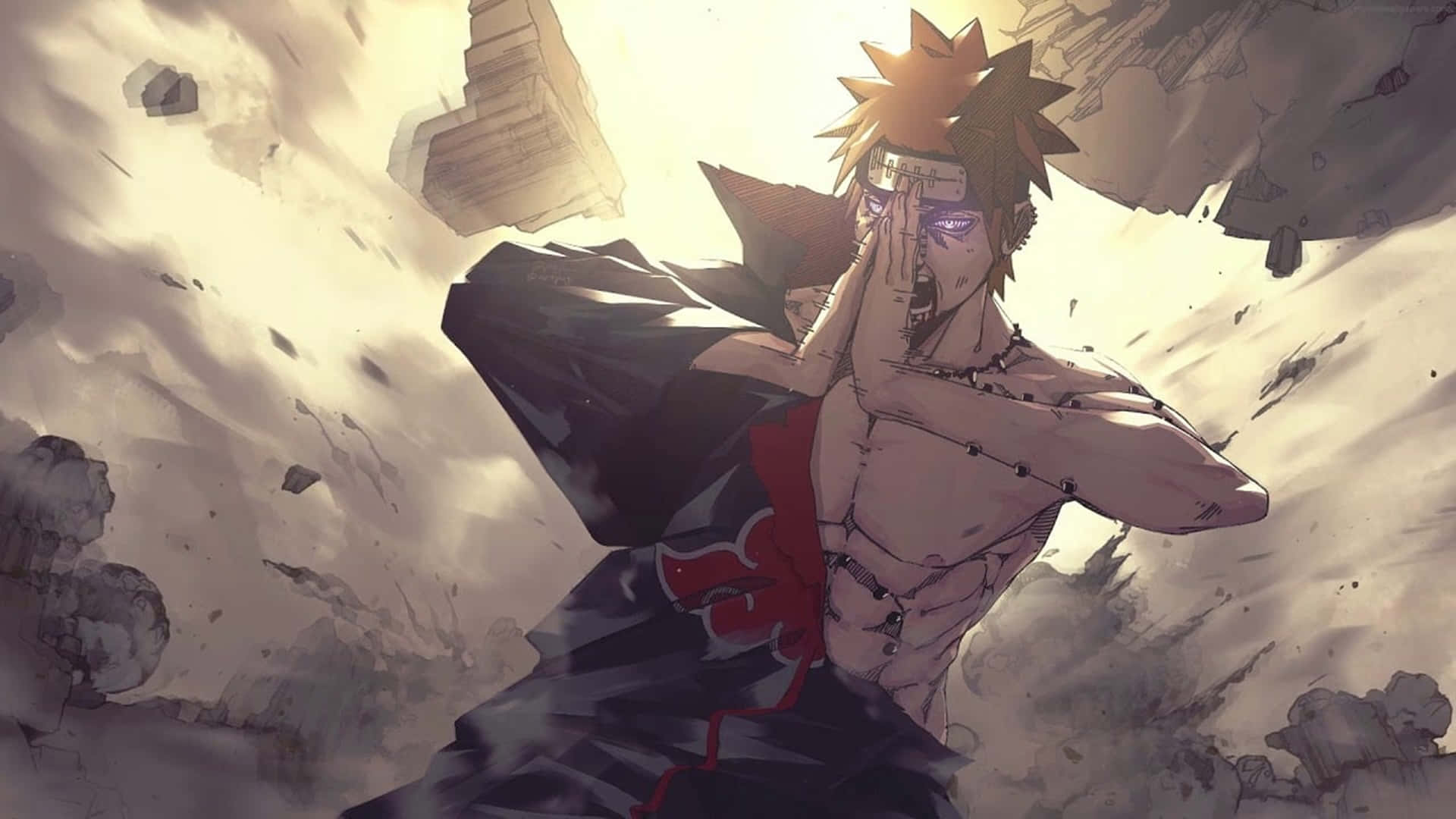 Naruto And Pain Facing Down Devastating Futures Background