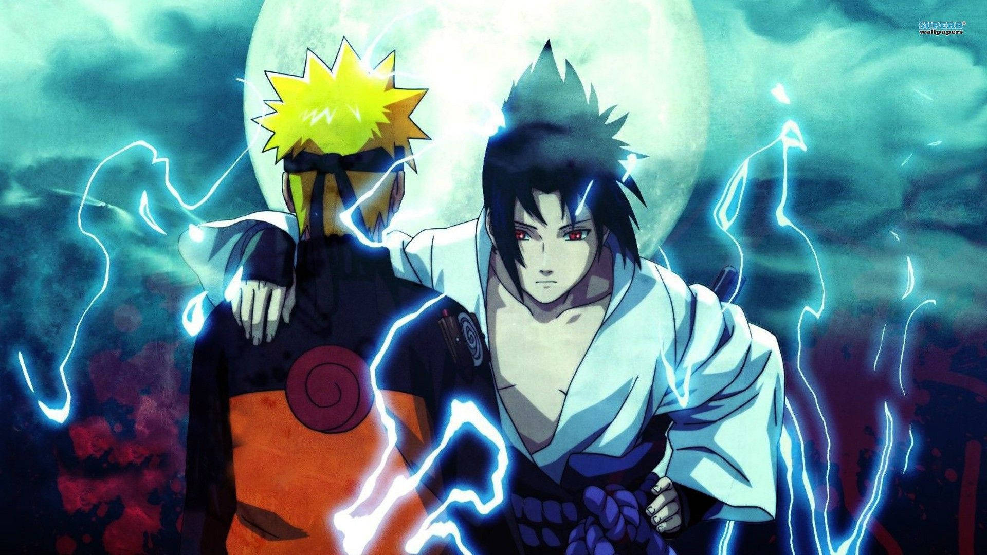 Naruto And Sasuke Under The Moon Background