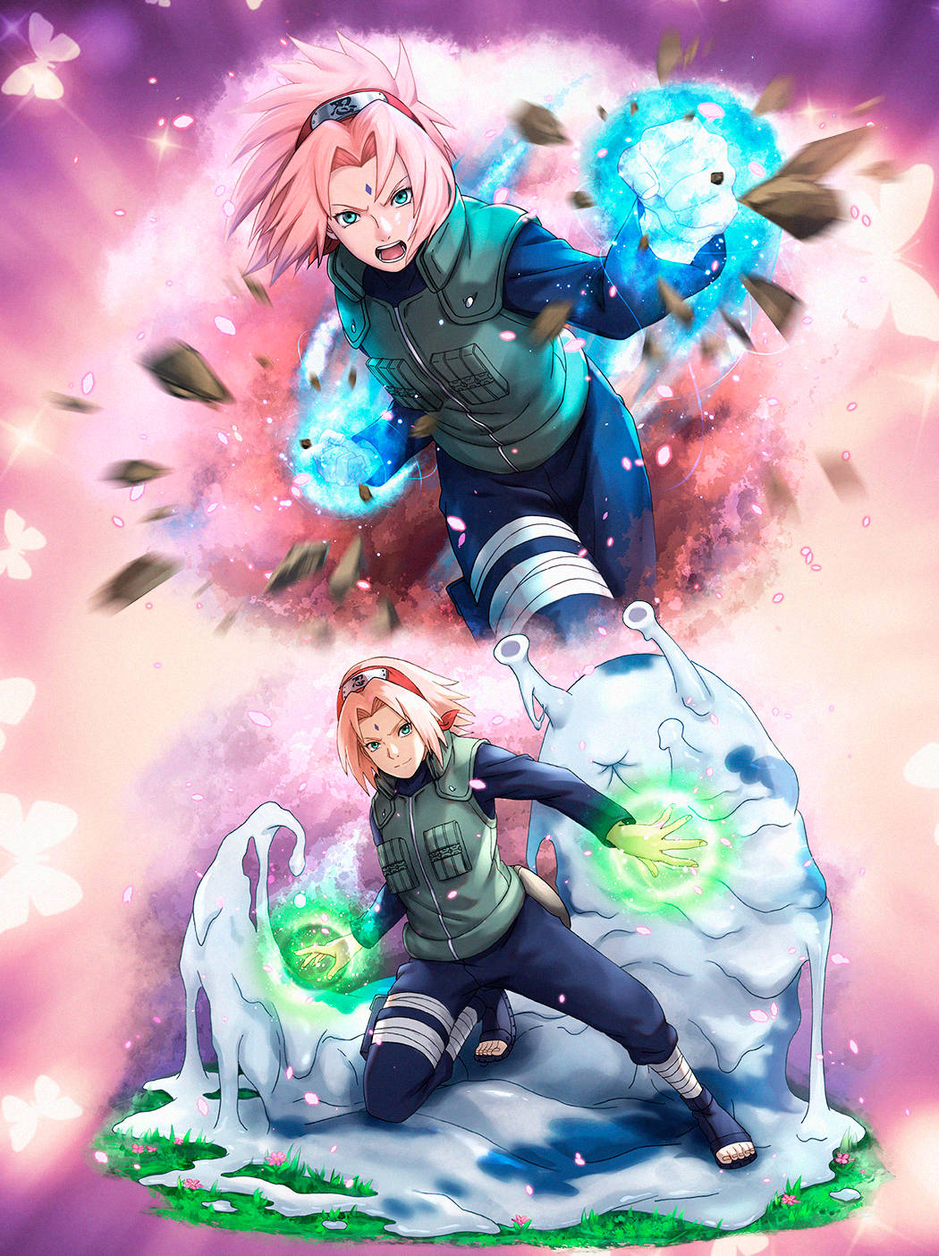 Naruto Anime Sakura Blue Chakra Background