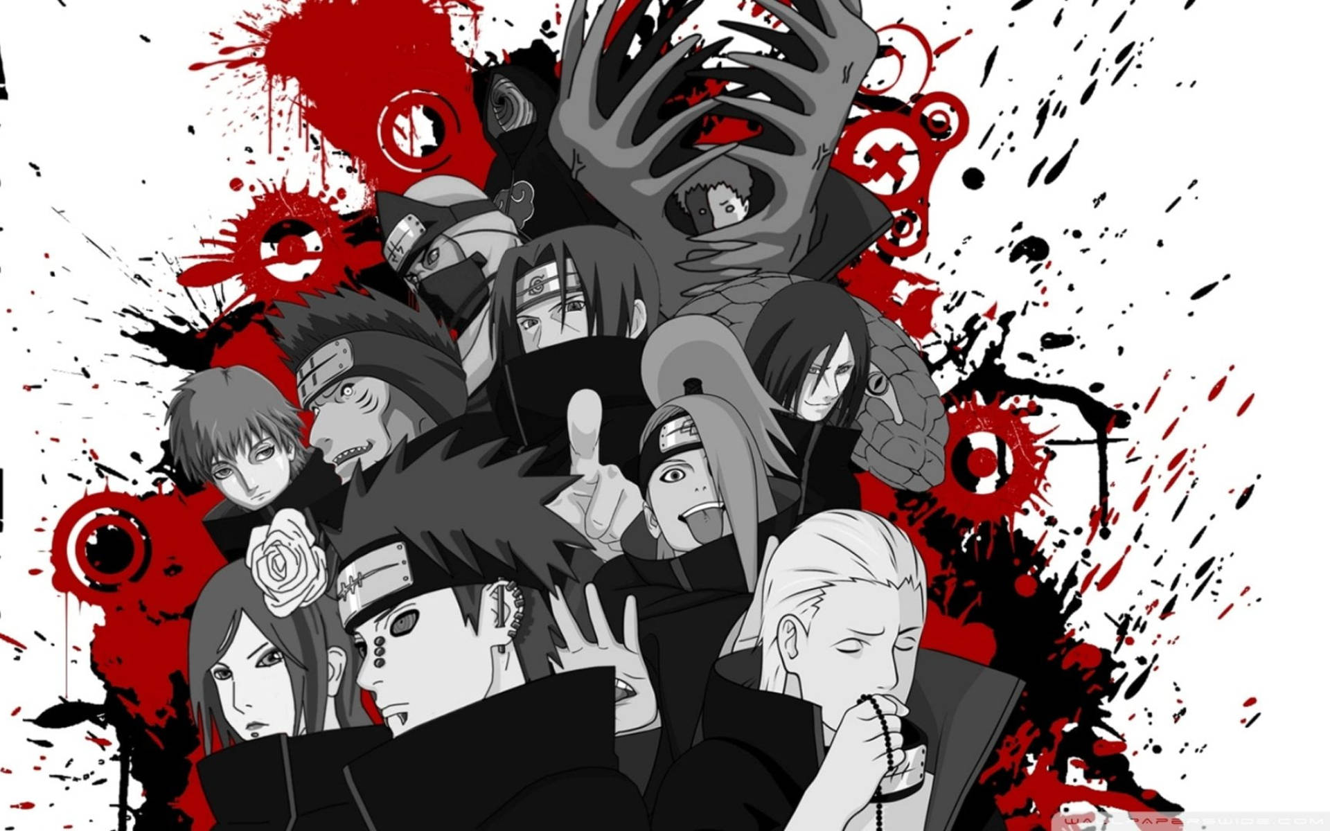 Naruto Characters Akatsuki Grayscale Background
