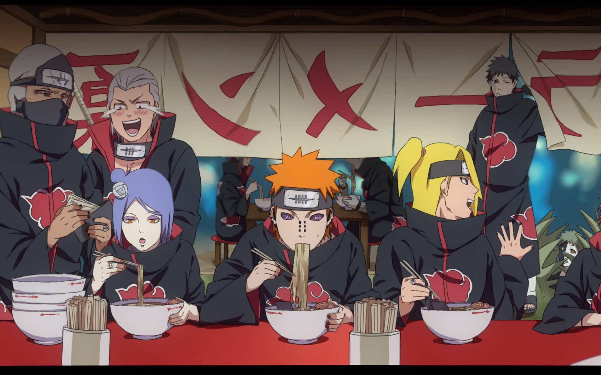 Naruto Characters Akatsuki In Ramen House Background