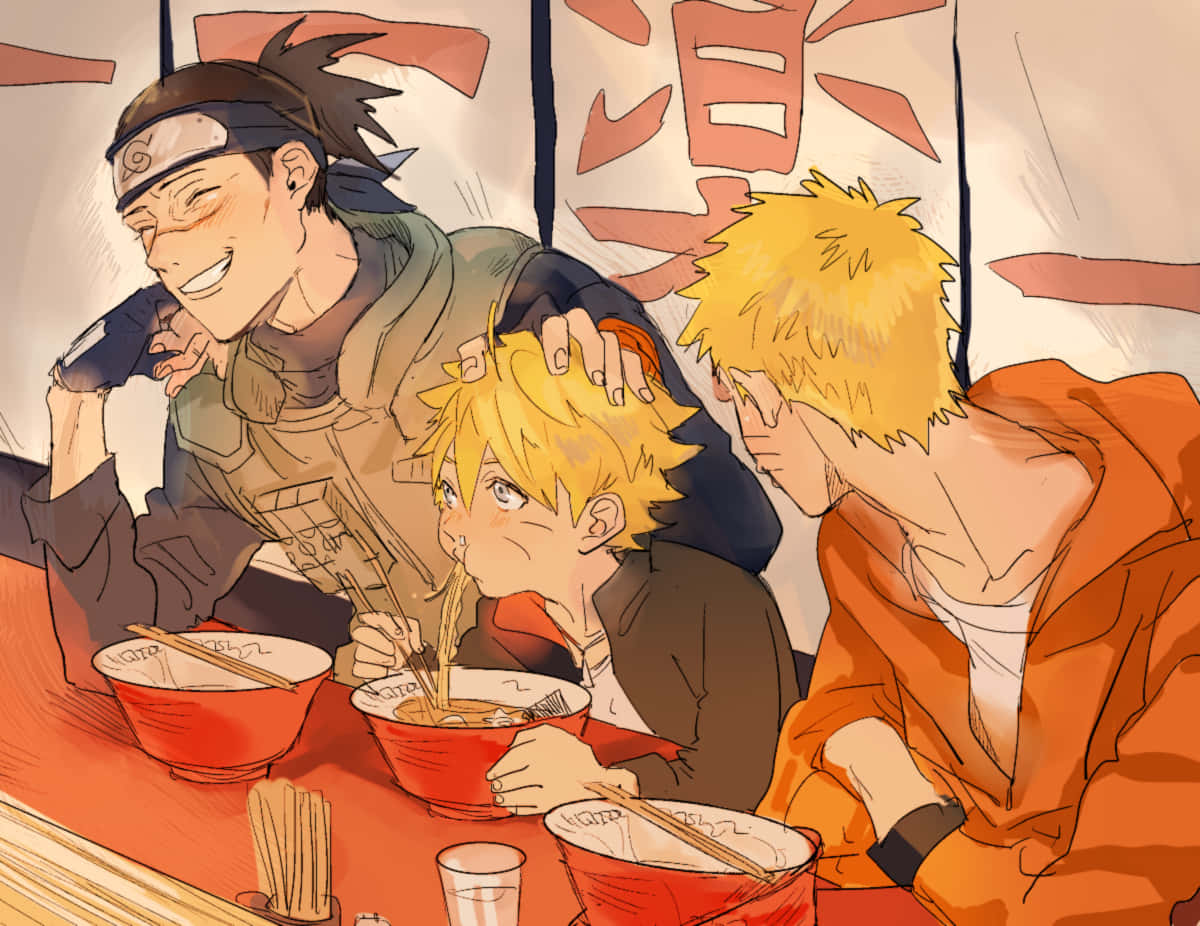 Naruto Characters Enjoying Ramen Background