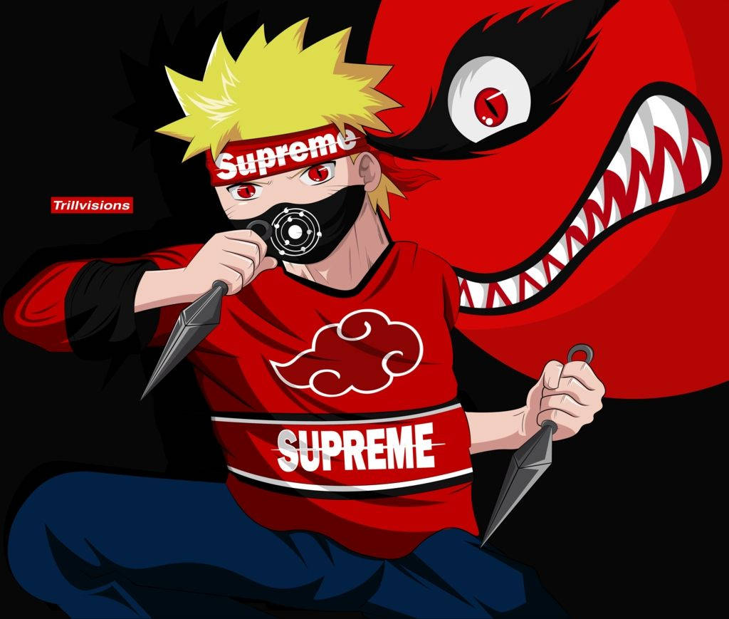 Naruto Drip In Red Supreme Outfit Background