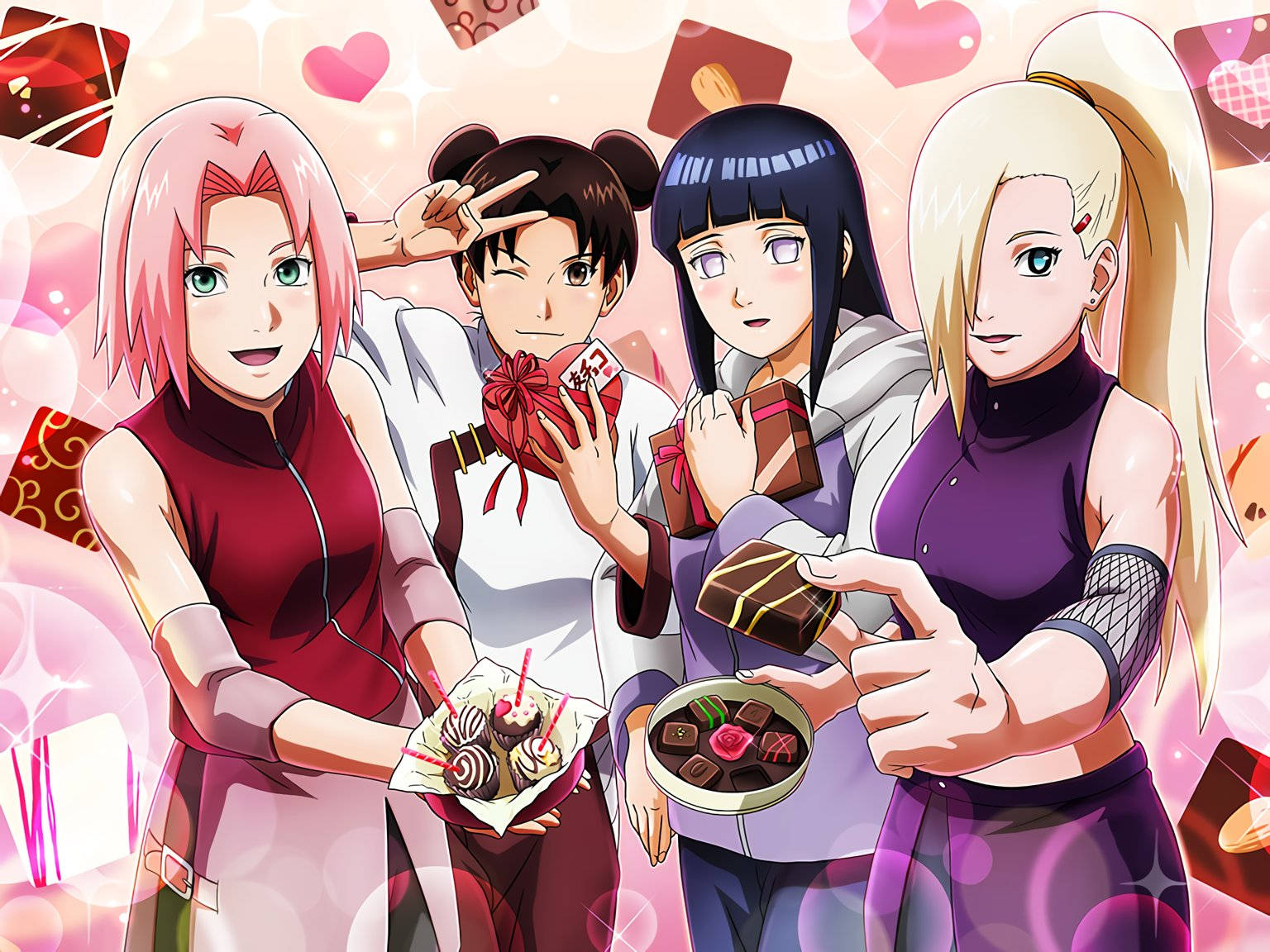 Naruto Girls With Valentine's Chocolate Background