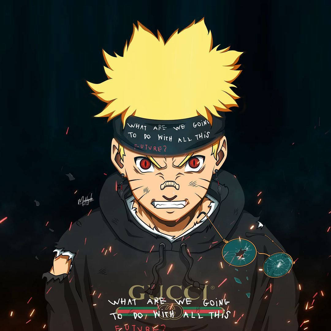 Naruto In A Black Gucci Hoodie Background