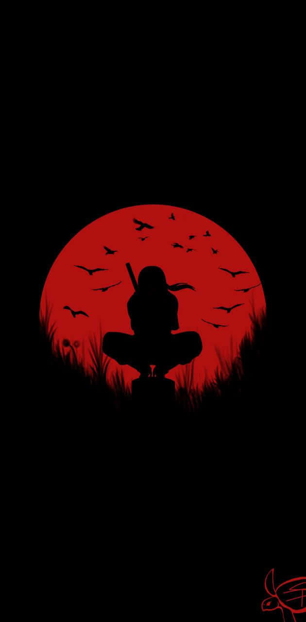 Naruto Itachi Silhouette On A Red Moon Background