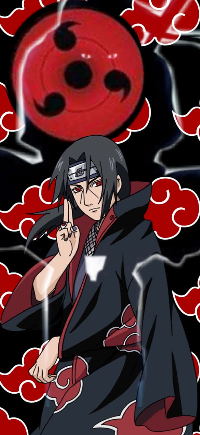 Naruto Itachi Surrounded By Akatsuki Clouds Background