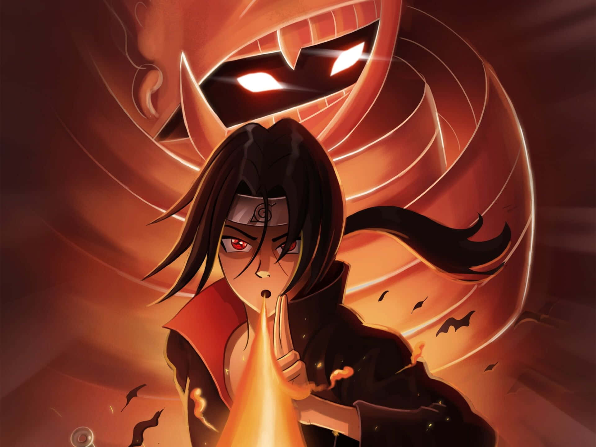 Naruto Itachi Using His Susanoo And Fire Background