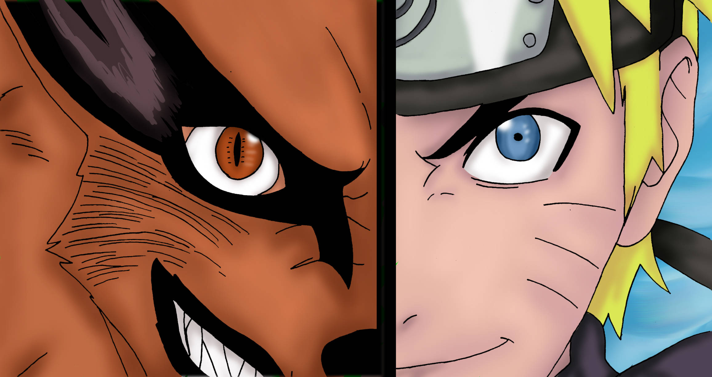 Naruto Kurama And Uzumaki Half Face Art
