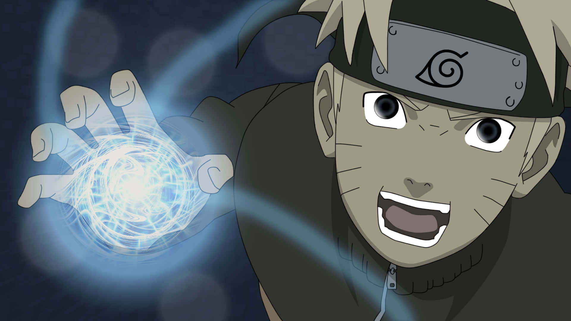 Naruto Looking Up With Rasengan Background