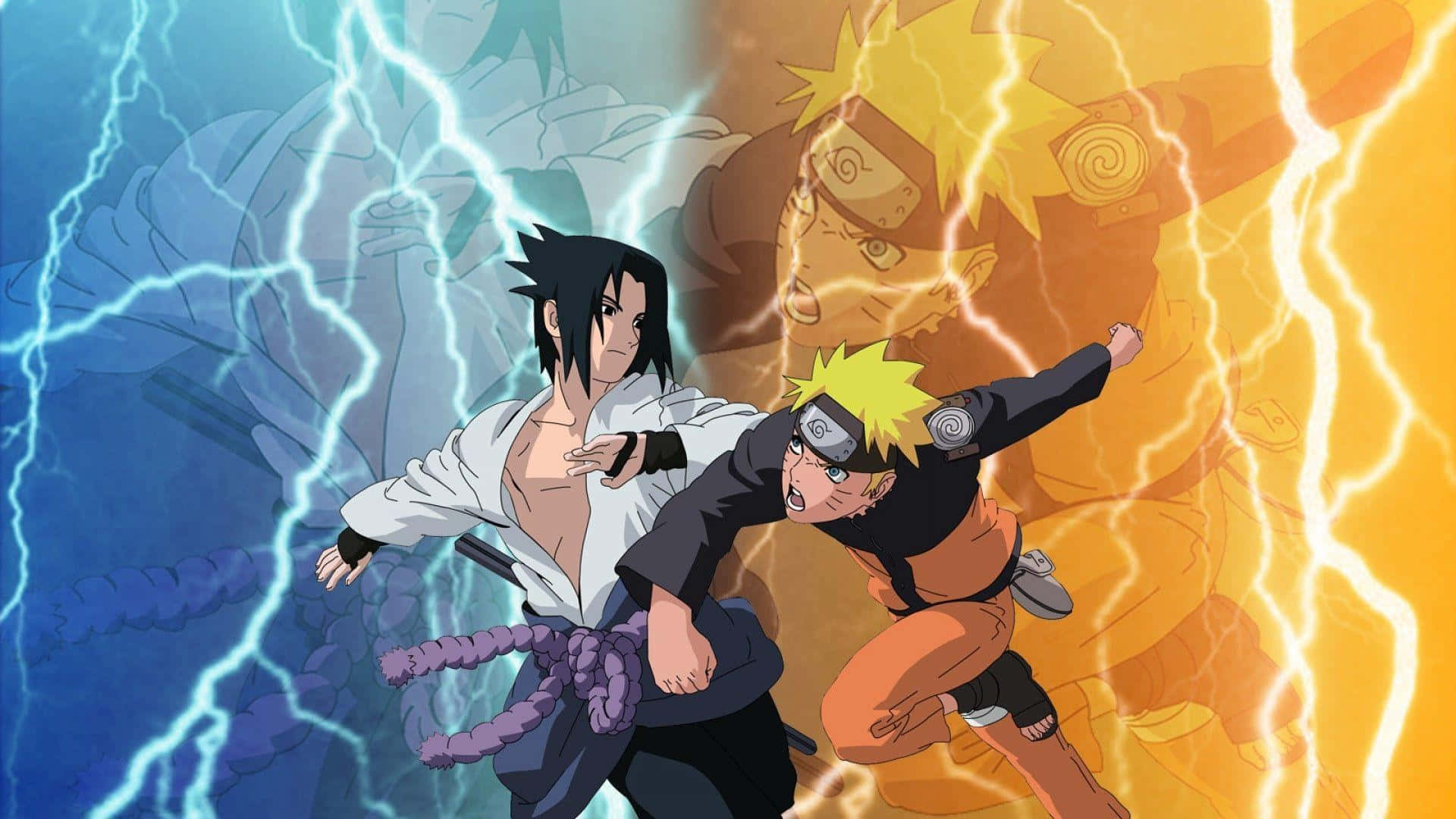 Naruto Manga Naruto Against Sasuke Lightning Background