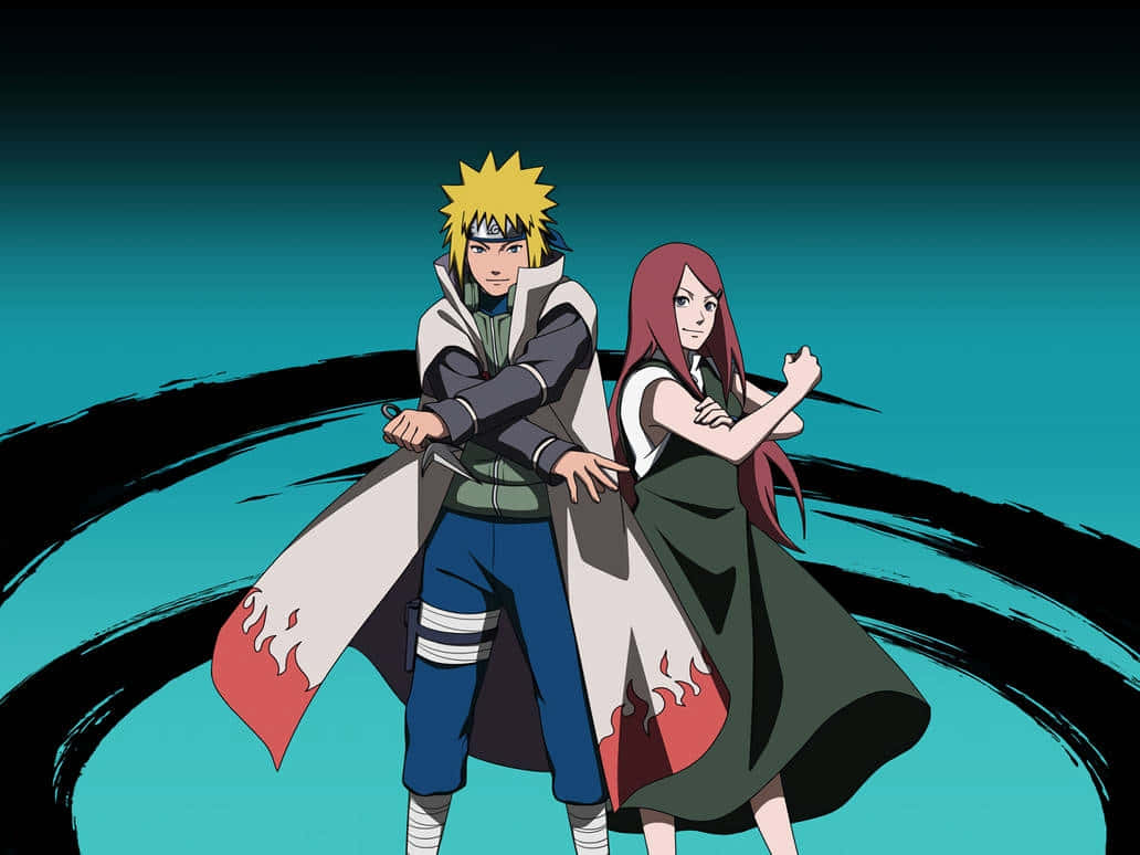 Naruto Minatoand Kushina Readyfor Battle Background