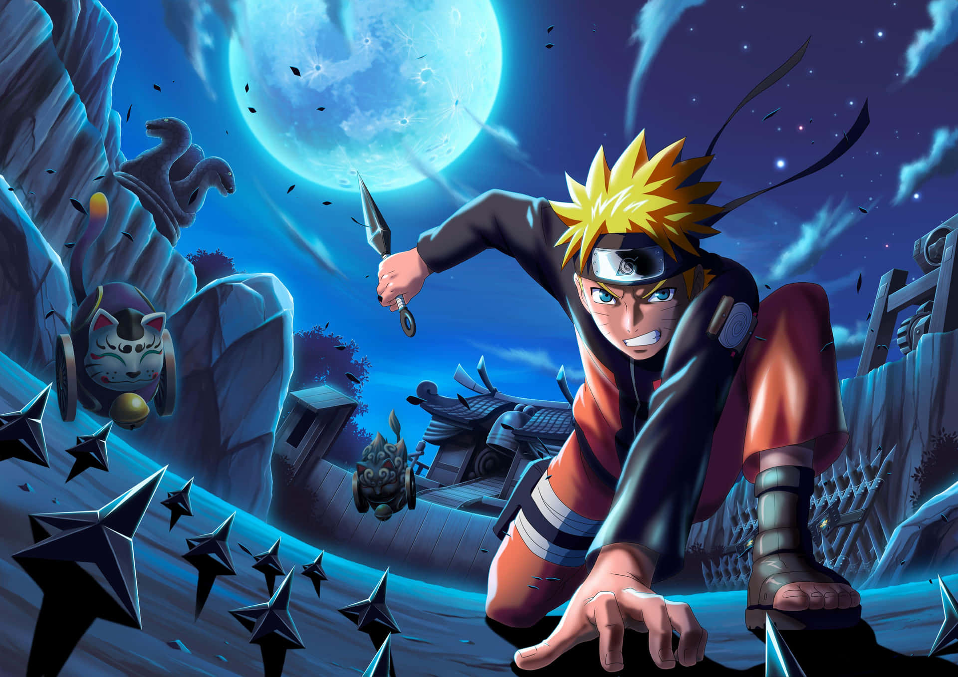 Naruto Nighttime Shuriken Throw Background
