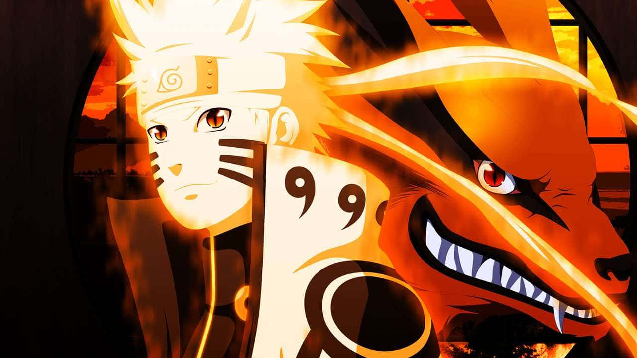 Naruto Nine Tails Posing Together Background