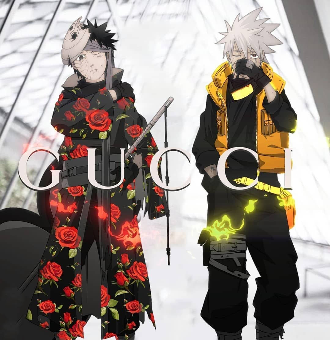 Naruto Obito Uchiha And Kakashi Hatake In Gucci Background