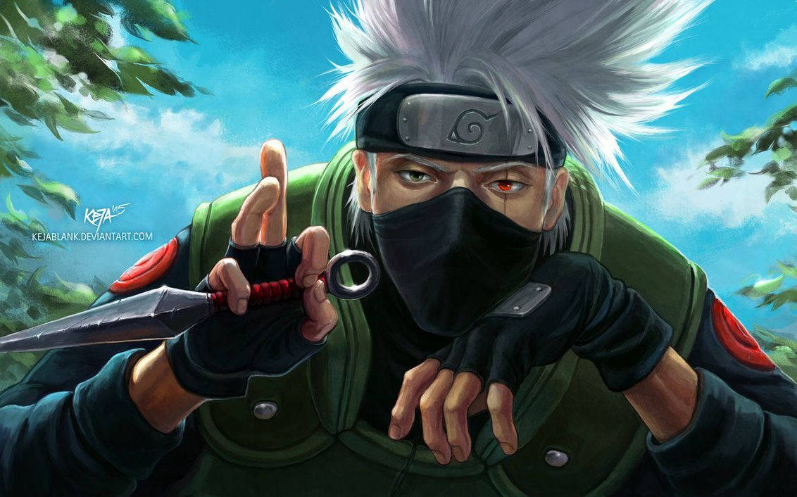Naruto's Mentor Kakashi Hatake In Battle Ready Stance With His Signature Weapon, Kunai Background