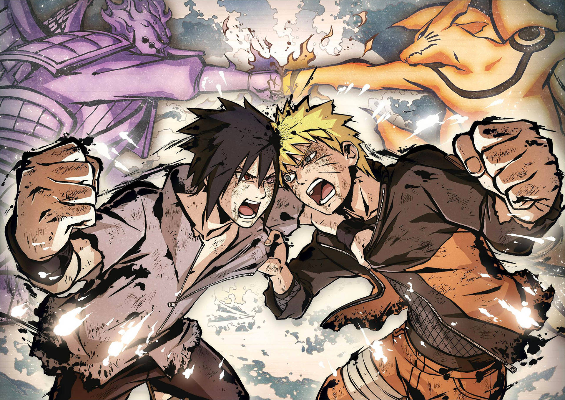 Naruto Sasuke Battle Poster Background