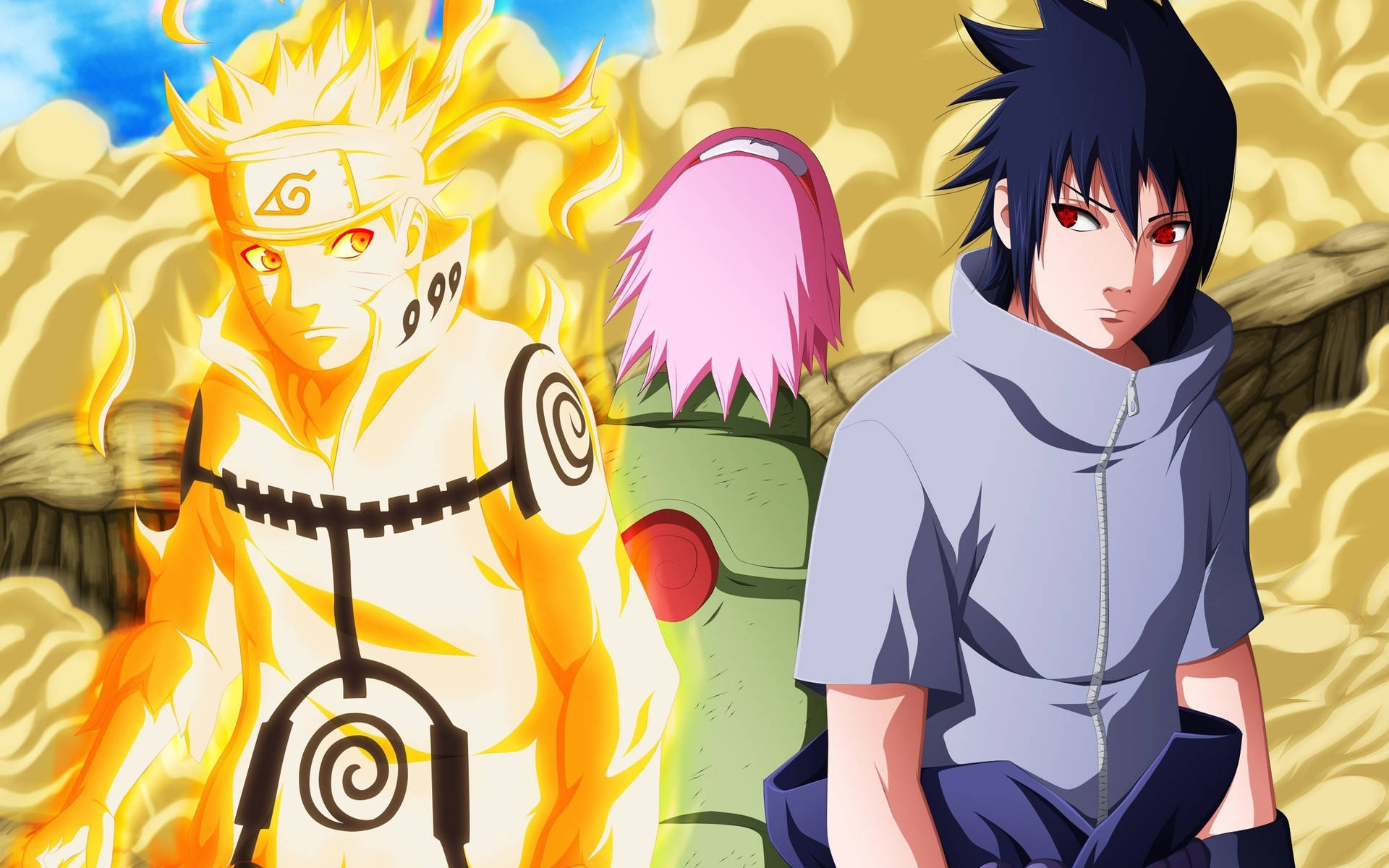 Naruto Sasuke Boys With Sakura Background