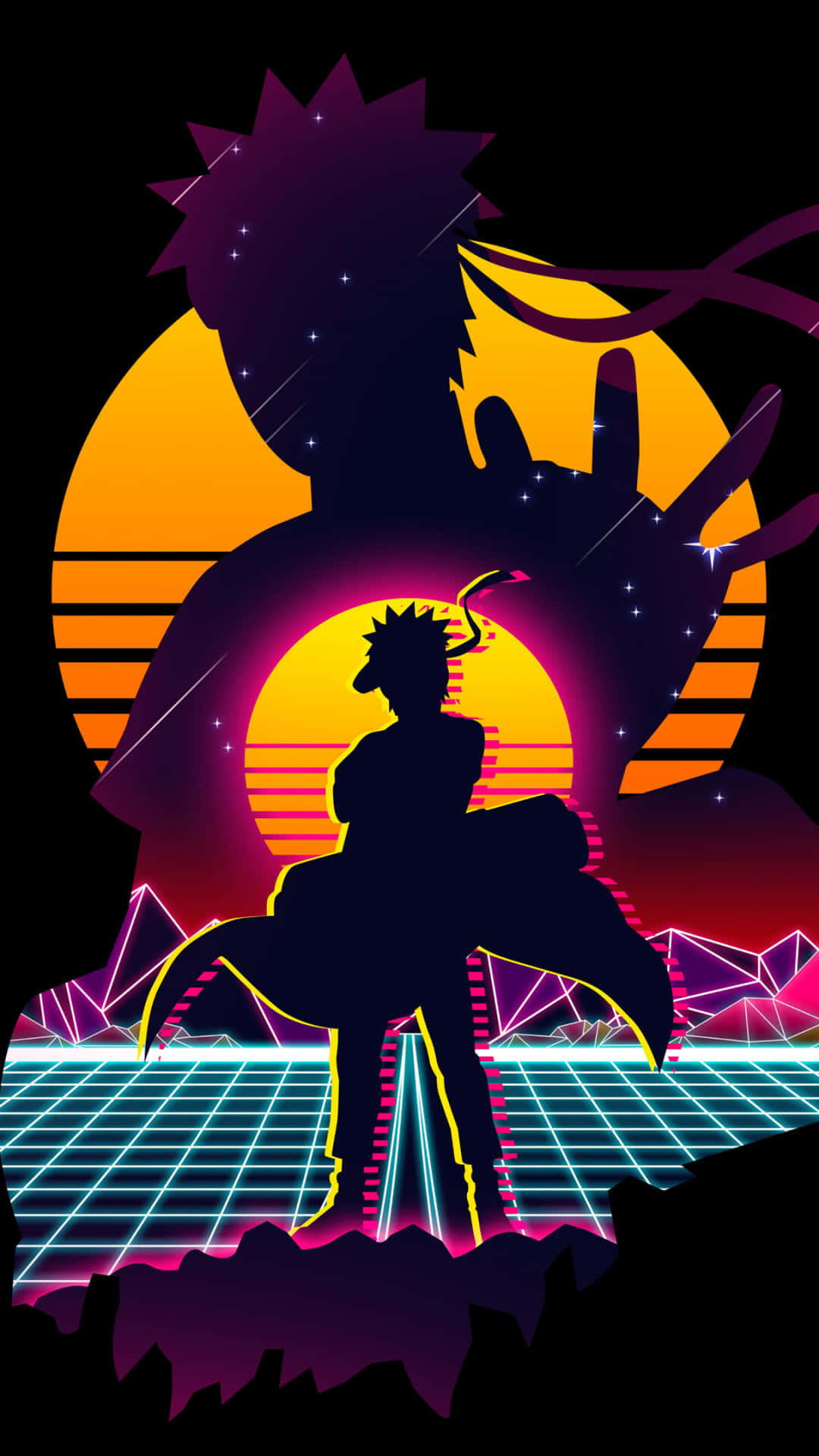 Naruto Silhouette Retro Wavei Phone Wallpaper Background