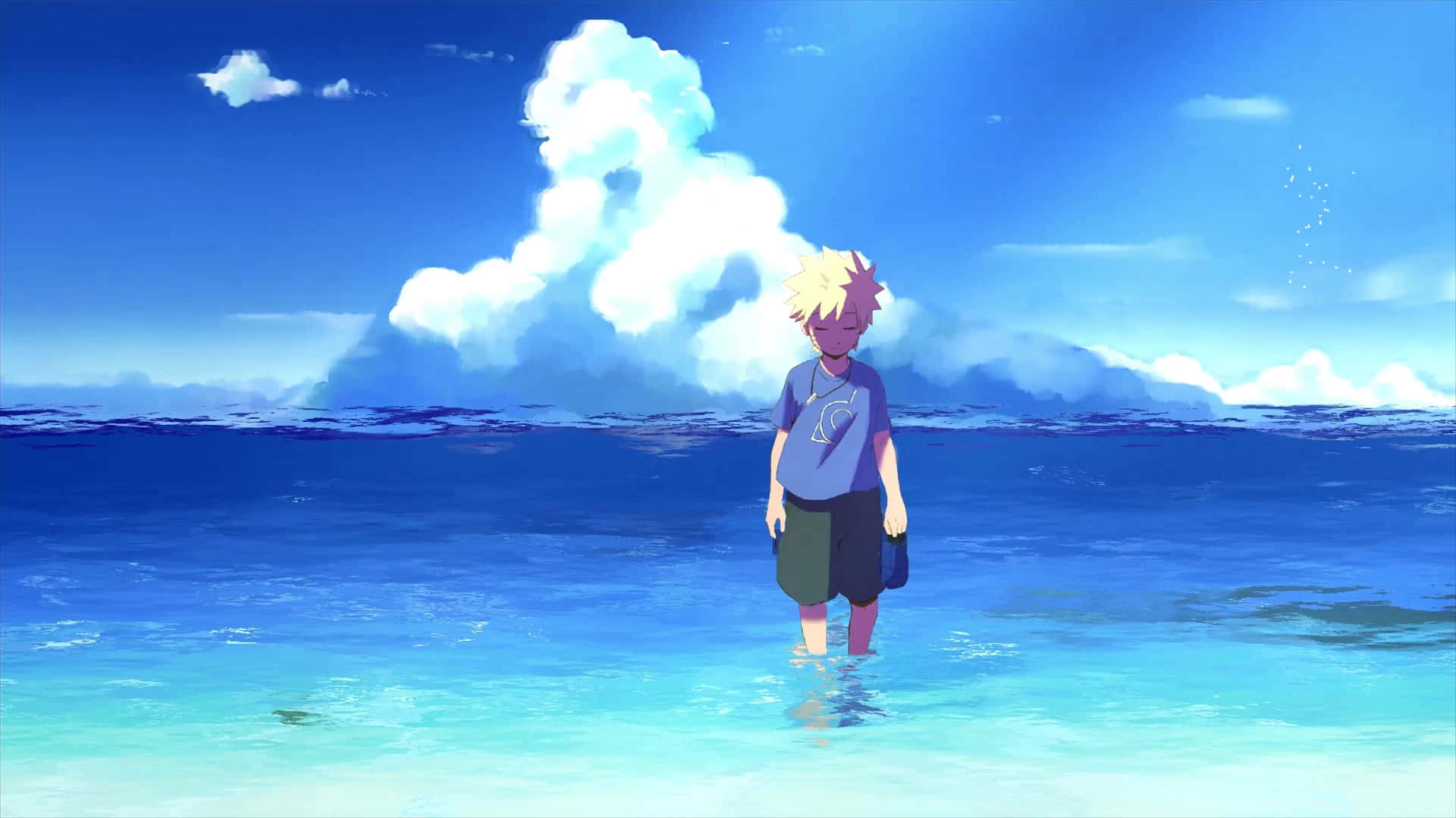 Naruto Standingin Sea Blue Sky Background