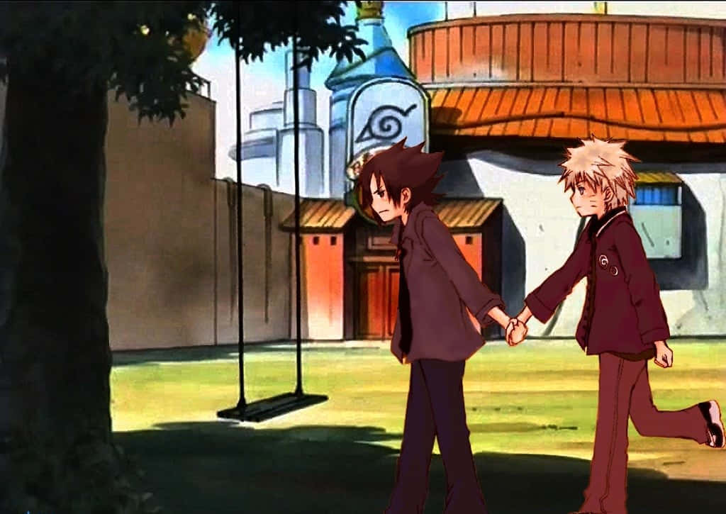 Naruto Swing Sasuke Holding Hands Background