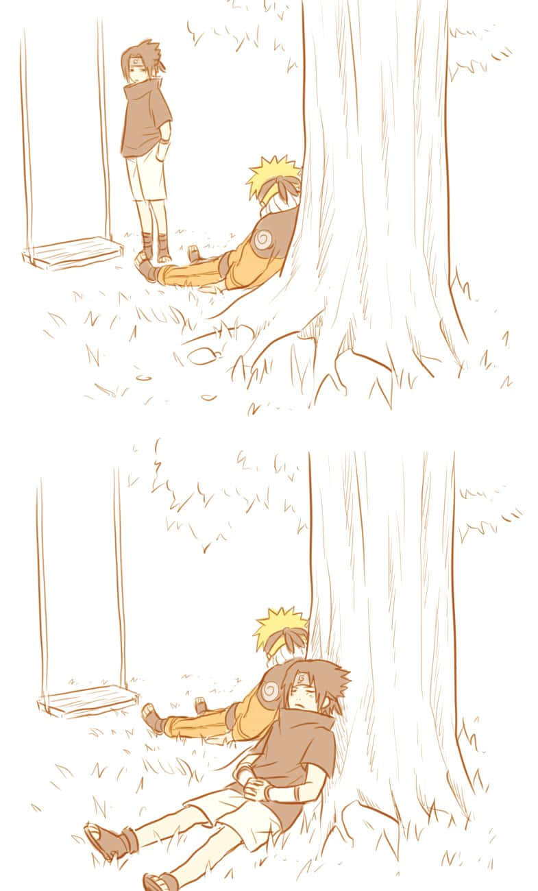 Naruto Swing With Sasuke By Tree Background