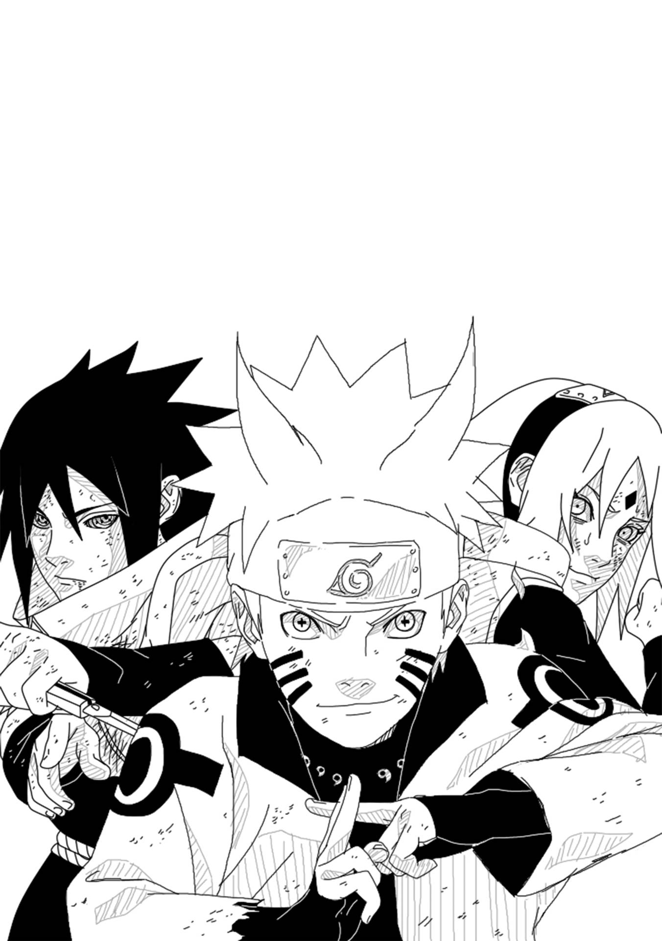 Naruto Team 7 - Unyielding Spirits In Monochrome Background