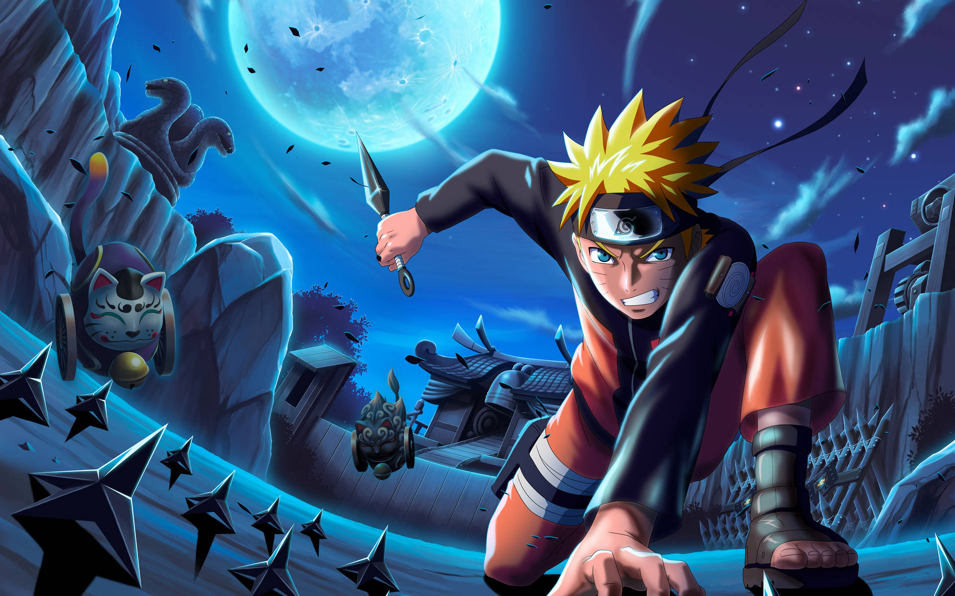 Naruto Uzumaki Beneath The Konoha Moon Background