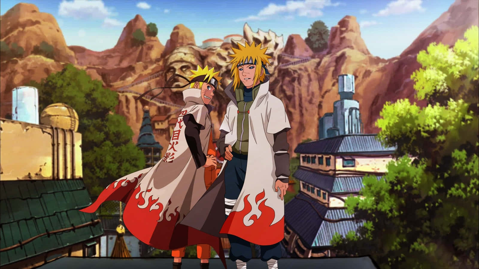 Narutoand Minato Standing Together Background