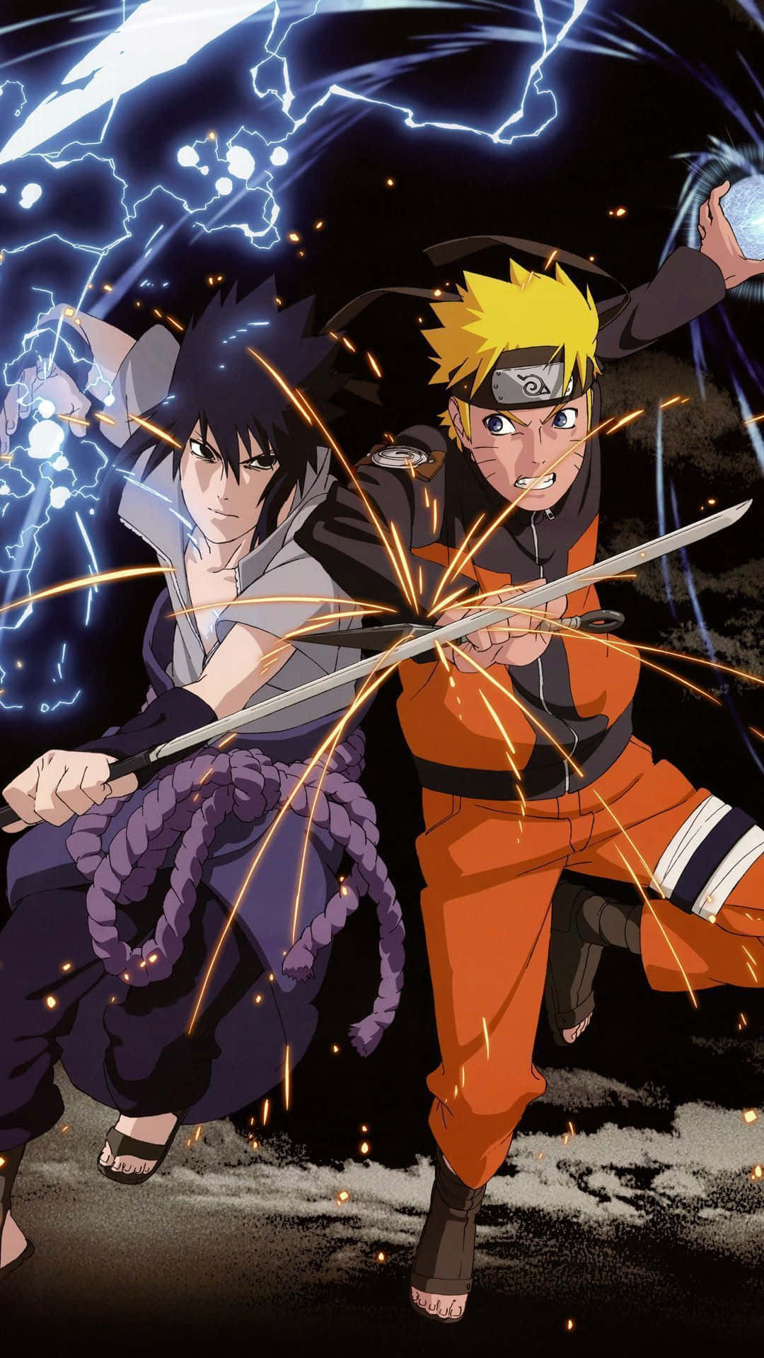Narutoand Sasuke Battle Stancei Phone Wallpaper Background