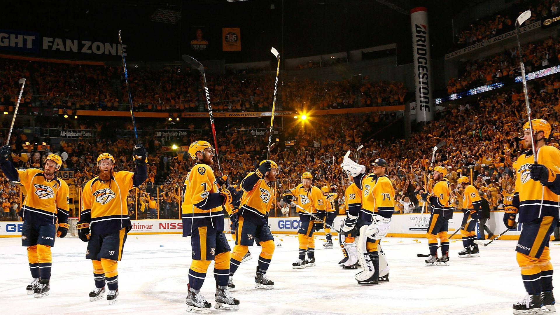 Nashville Predators Raising Hockey Sticks Background