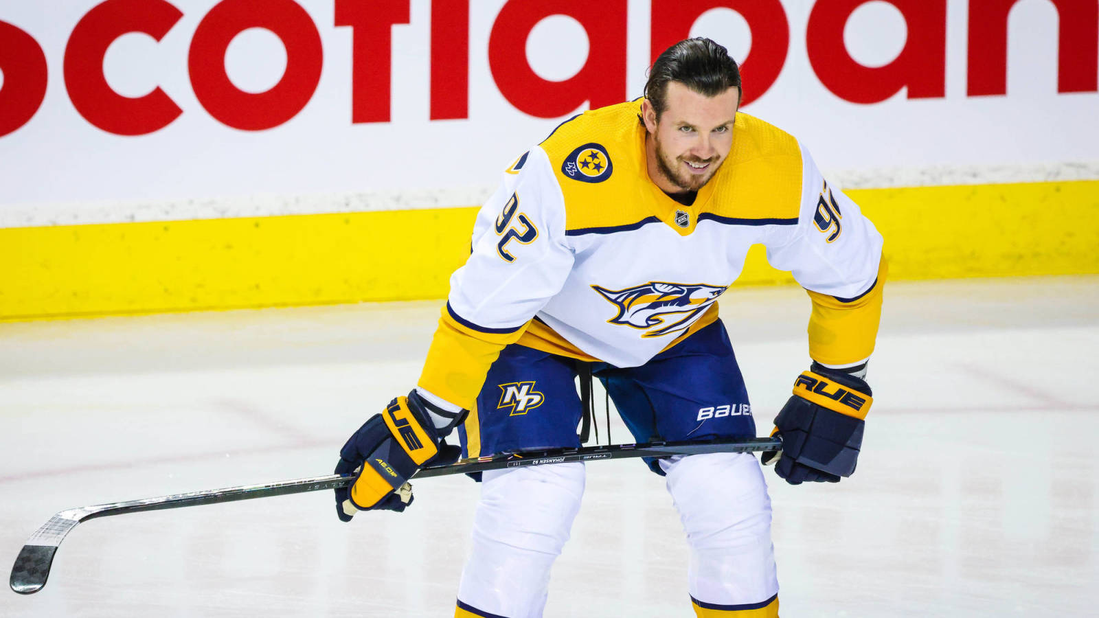 Nashville Predators' Ryan Johansen In Action, Awaiting The Puck