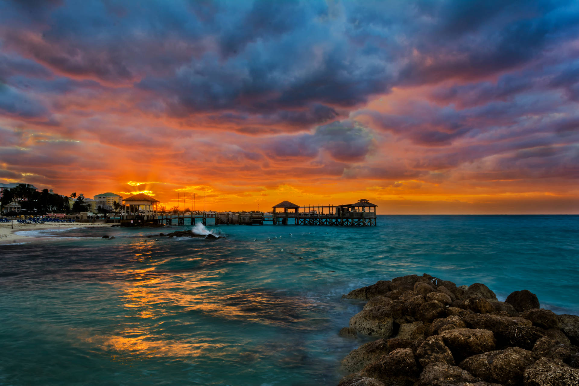 Nassau Bahamas Pier During Sunset Background