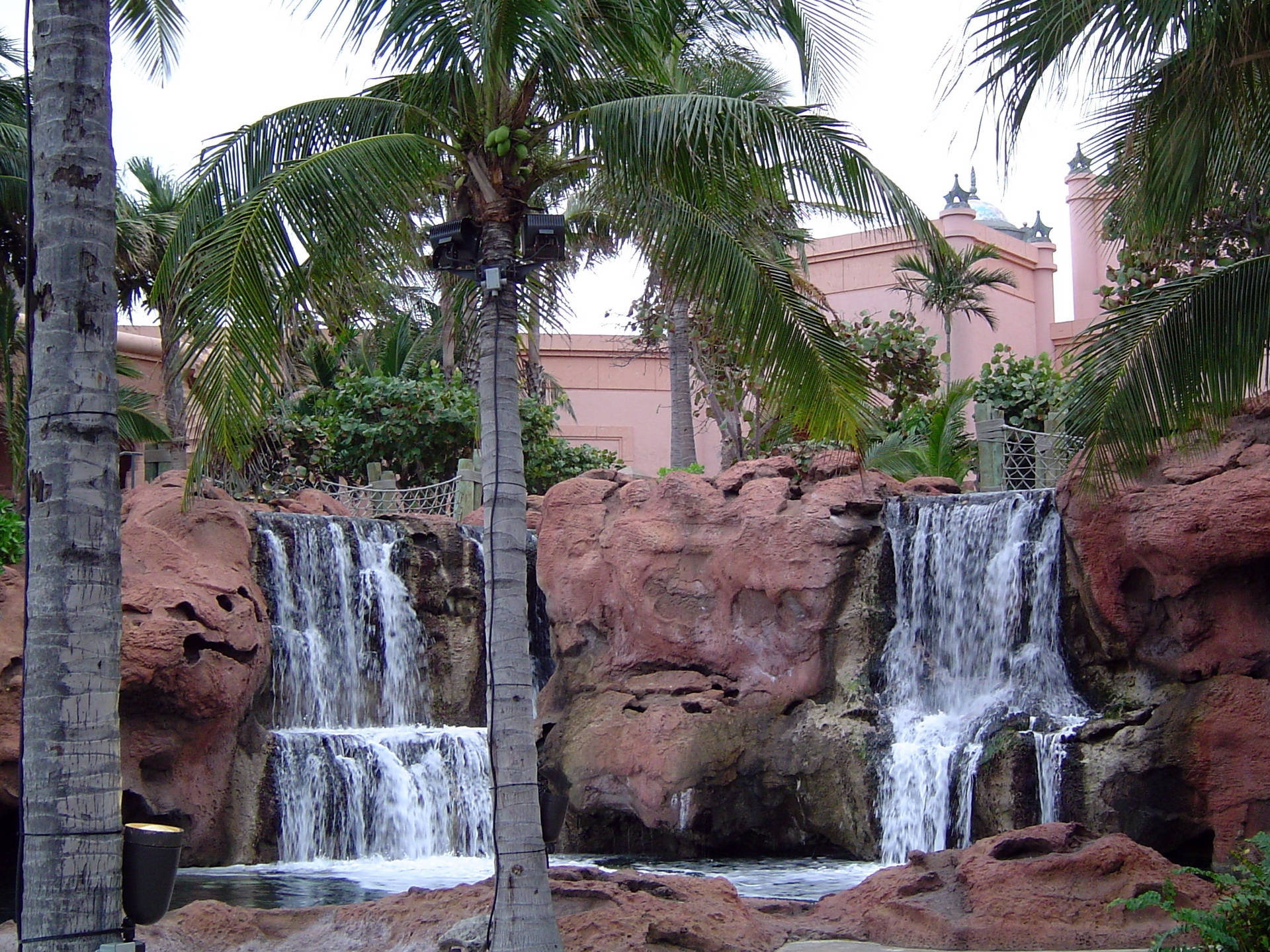 Nassau Bahamas Waterfalls In Resort Background