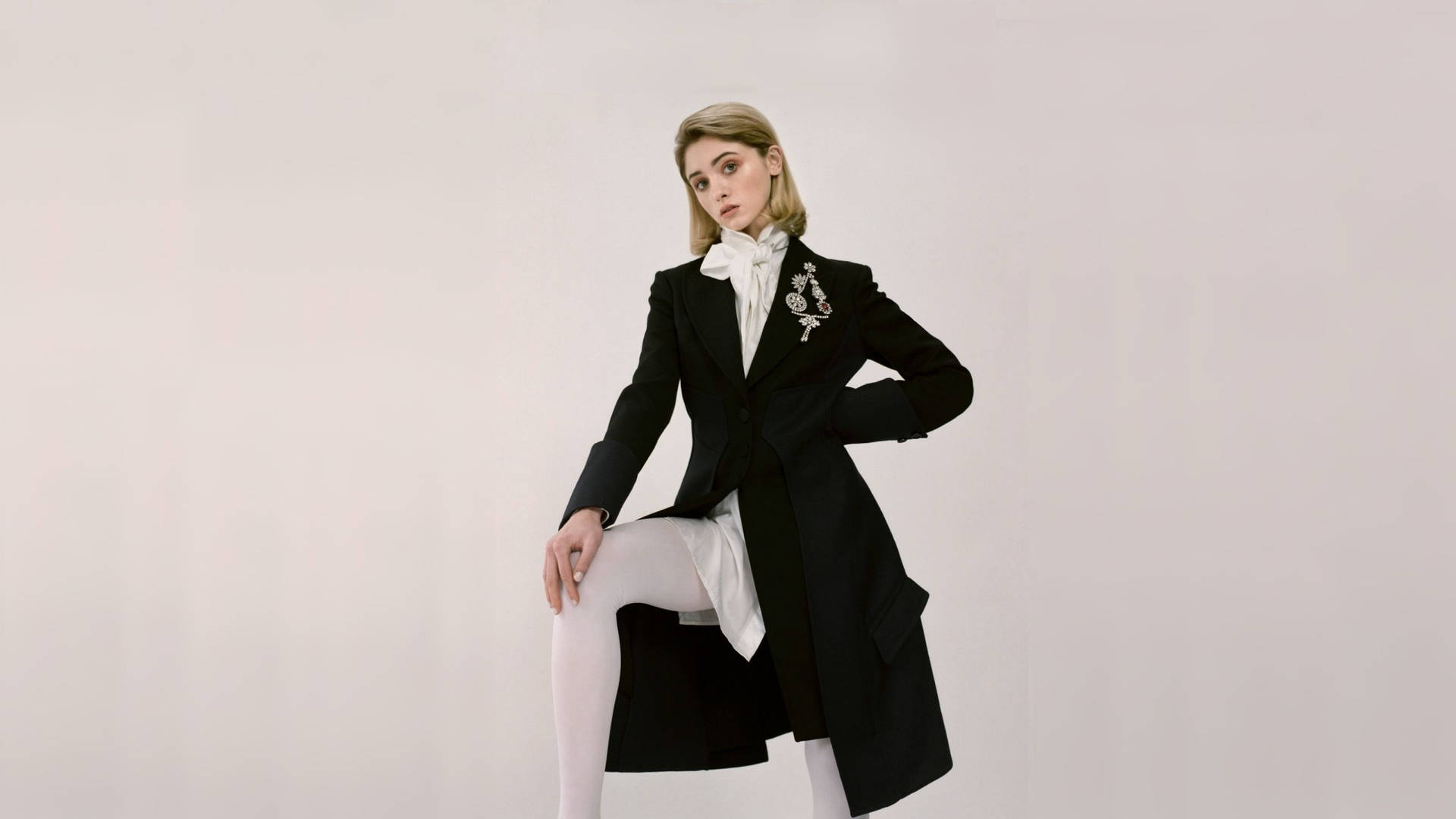 Natalia Dyer In Black Steampunk Suit