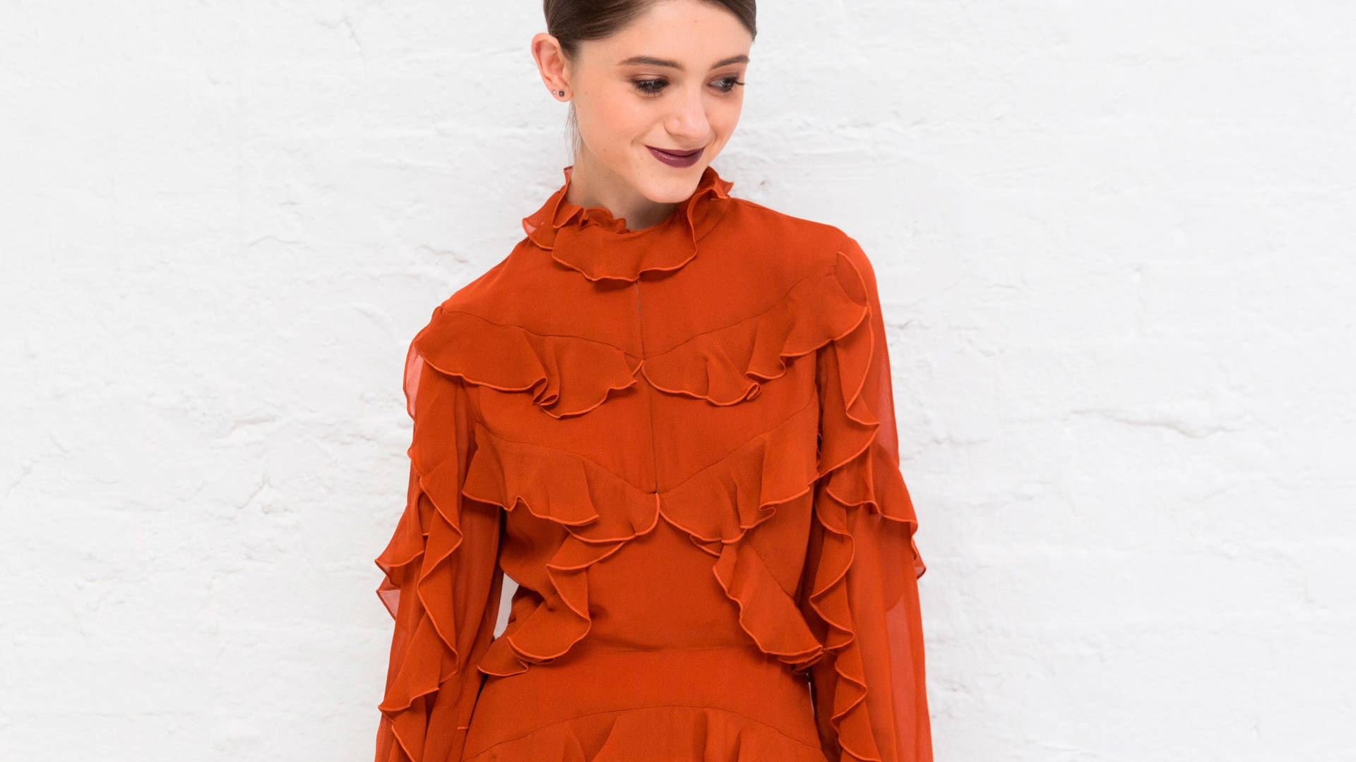 Natalia Dyer In Red Vintage Dress