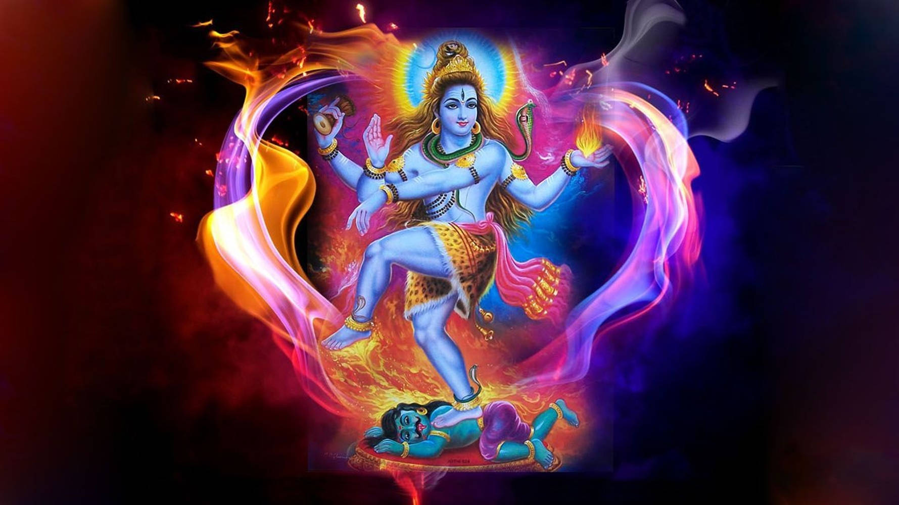 Nataraja Shiva Colorful Flames Background