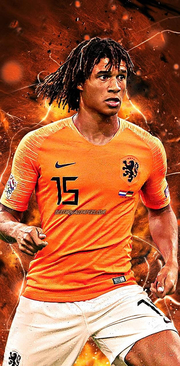 Nathan Ake In Orange Netherlands Jersey Background