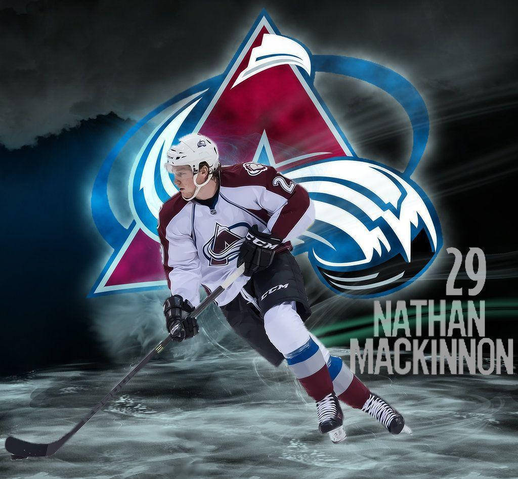 Nathan Mackinnon Skating And Colorado Avalanche Logo Background