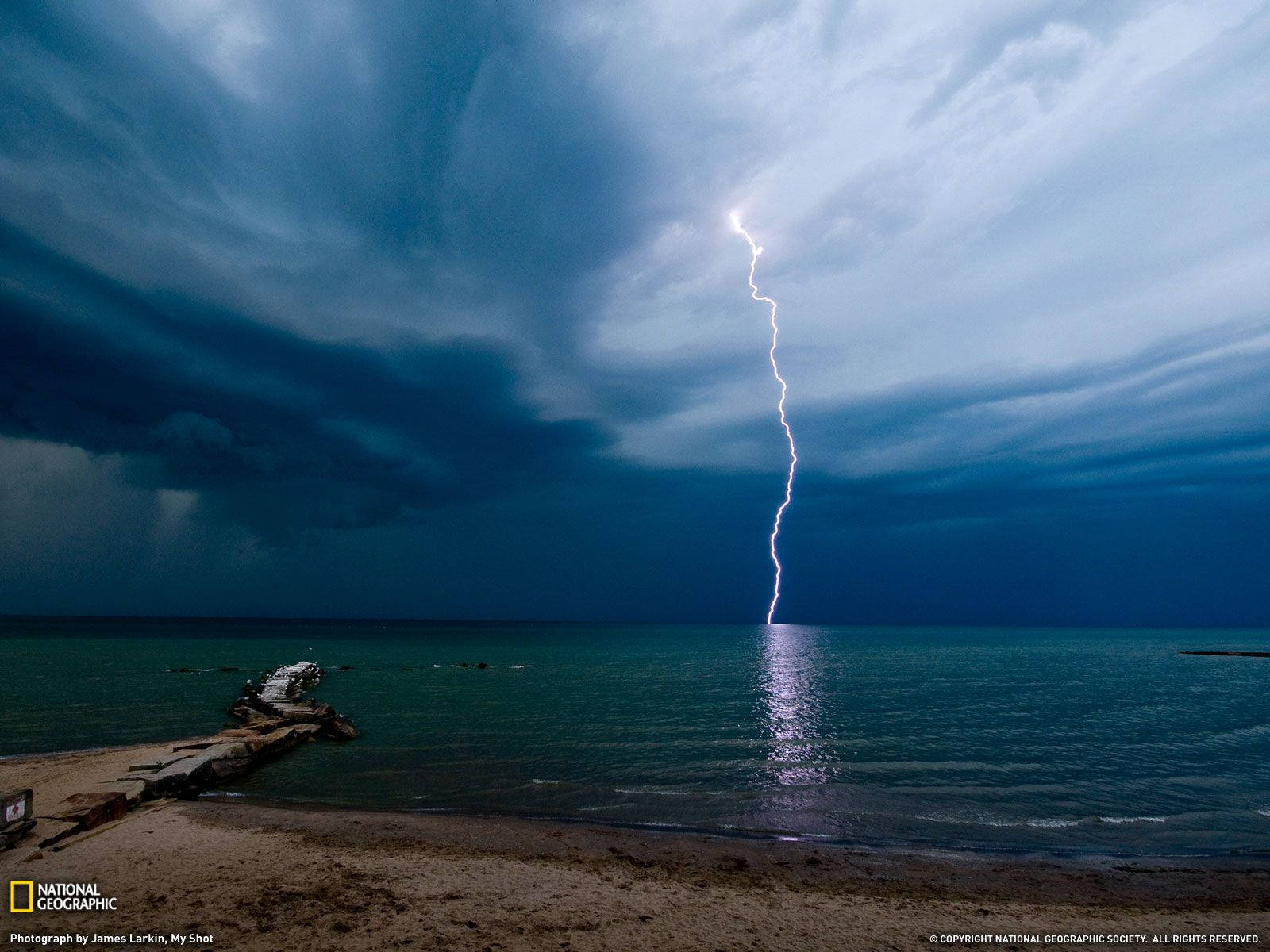 National Geographic Lightning At Beach Background