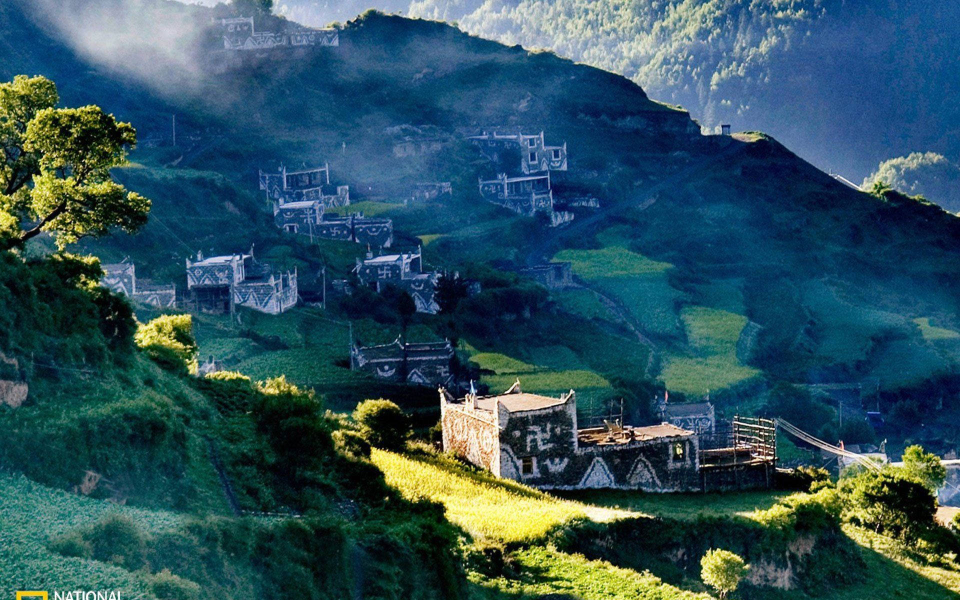 National Geographic Village On Mountain Background