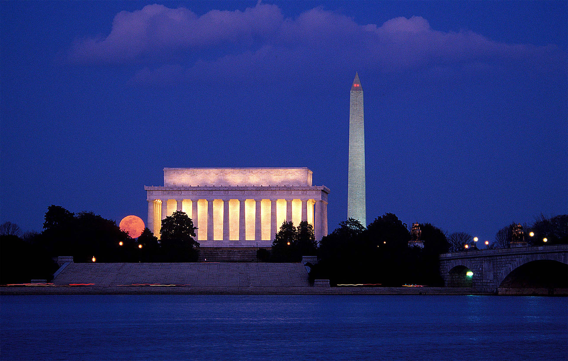 National Mall Lincoln Memorial Night Time Background